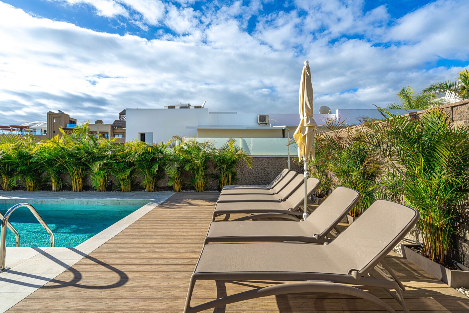 Heated pool and sun terrace at Villa 32